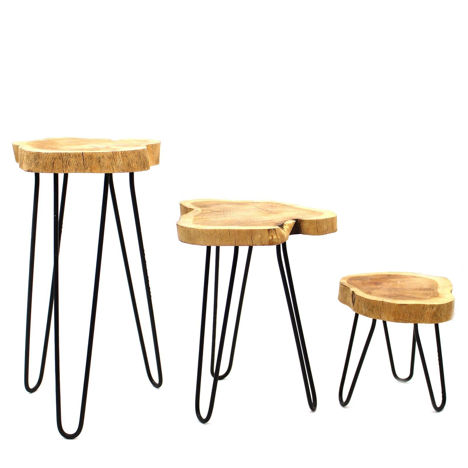 Set of 3 Gamal Wood Plant Stands – Natural | Kaiku